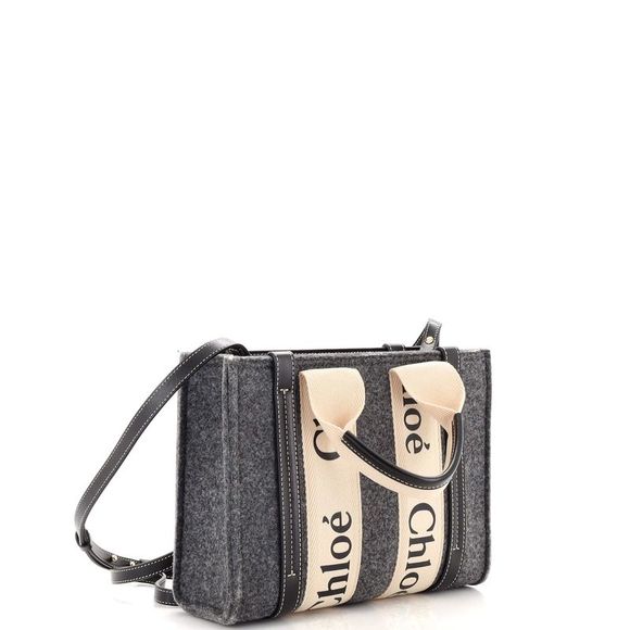 Chloe Woody Tote Recycled Felt with Leather and Canvas Small - Picture 2 of 6